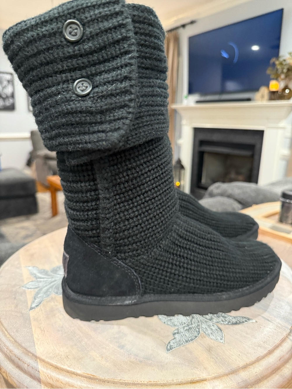 UGG Black Knit Button Cuff Mid-Calf Boots